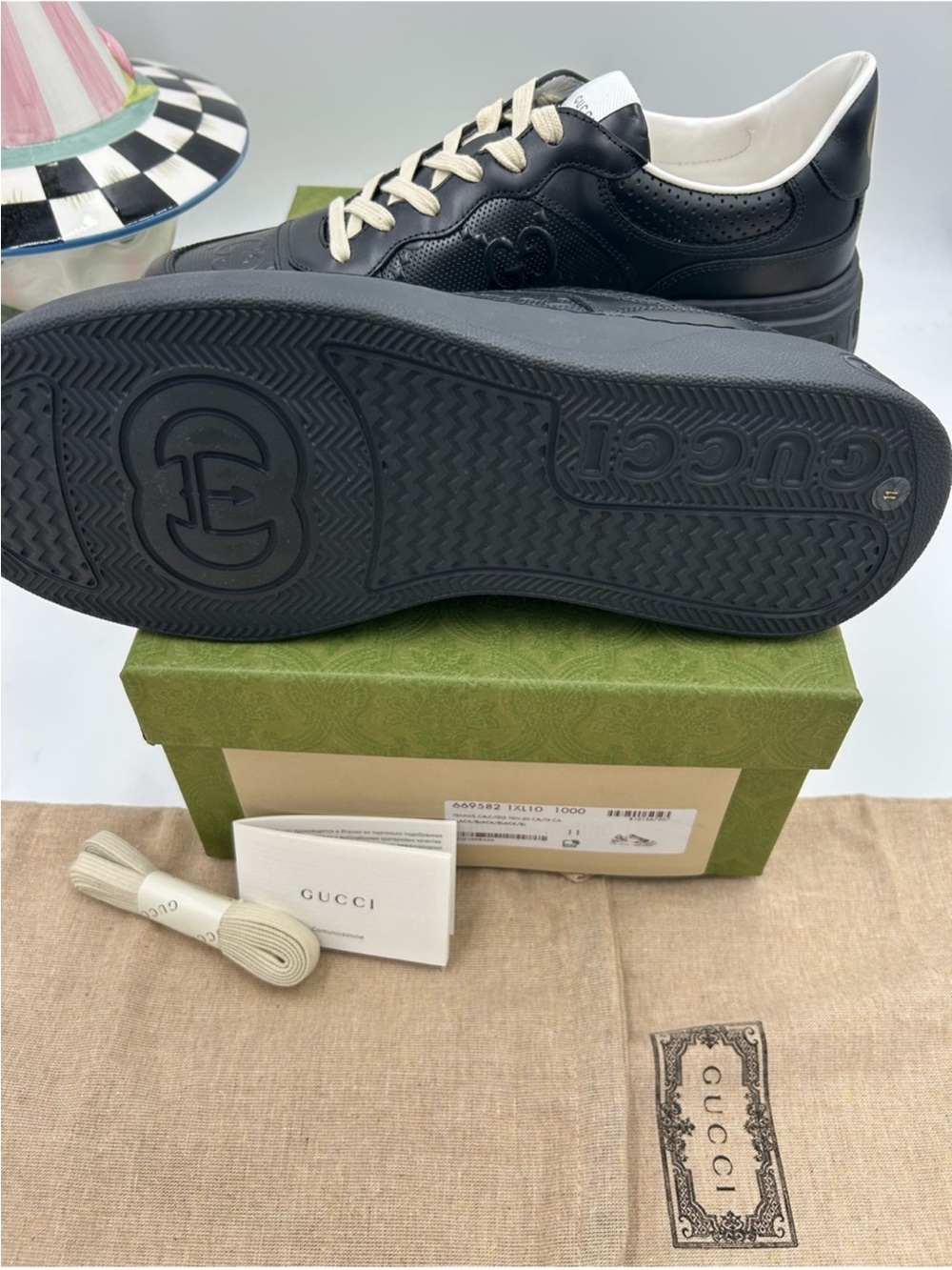 Men’s Gucci GG embossed leather sneakers size 11 fits 11.5 US made in Italy - Picture 6 of 10